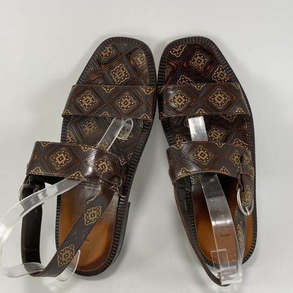 Prada Open Toe Strappy Resort Sandals Mens Size 9.5 Slingback Brown Leather Logo - Picture 5 of 9